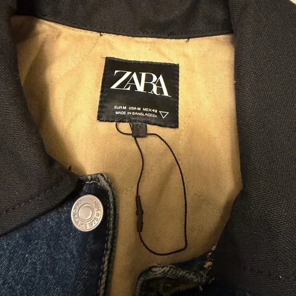 Zara Men's Dark Blue Denim Jacket with Black Collar - Picture 4 of 7